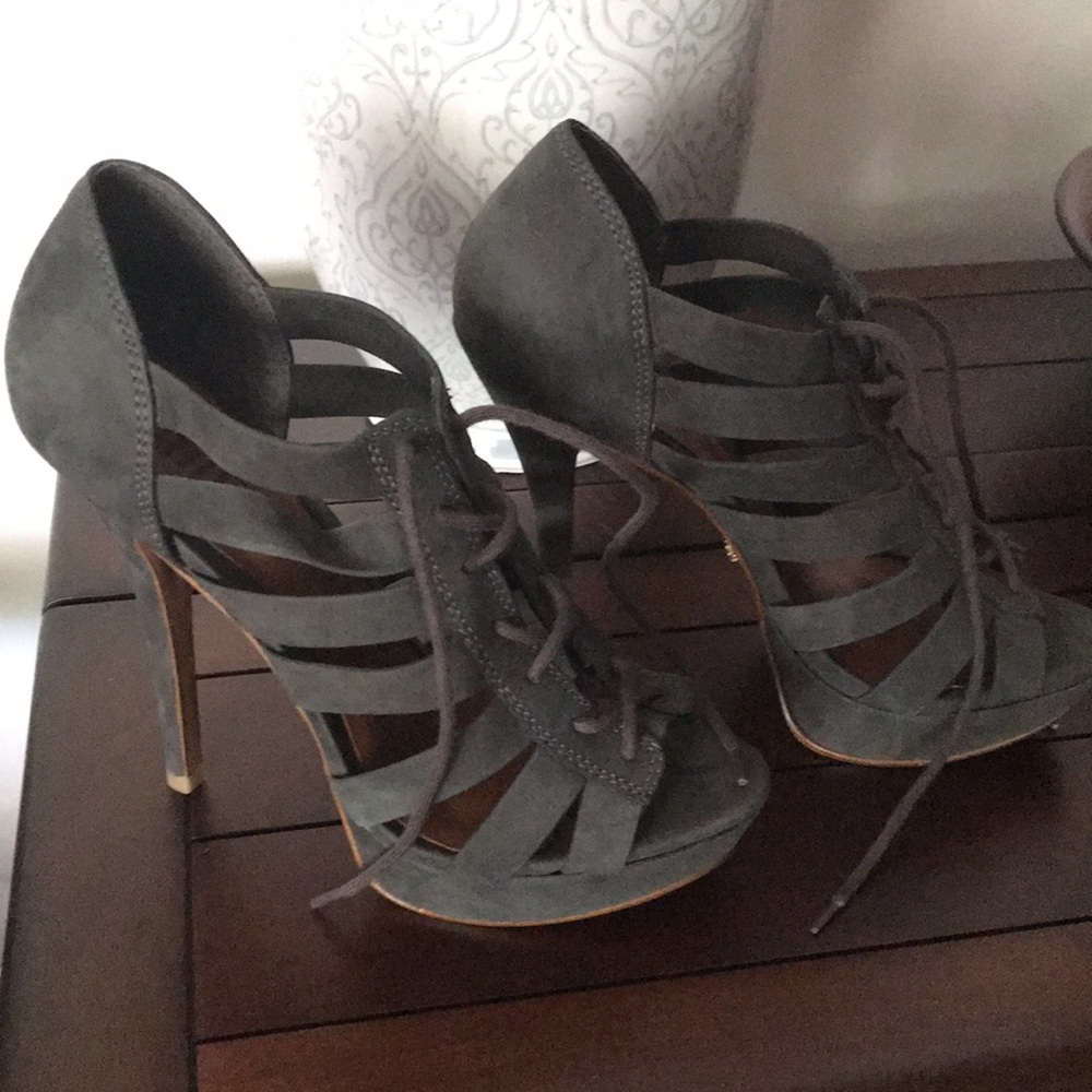 Schutz platform lace up suede stilettos